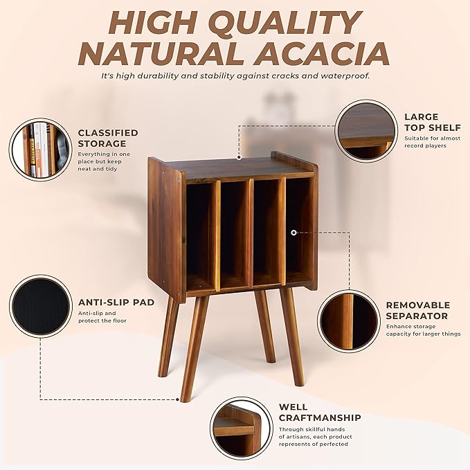 Wooden LP Record Player Stand - Image 2