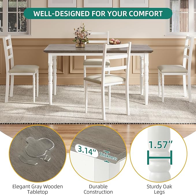 DWVO 5-Piece Dining Table Set for 4, Kitchen Dining Room Table - Image 2