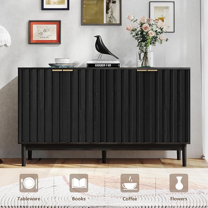 Fluted Cabinet with Storage, Small Buffet Cabinet Sideborad with Door, Kitchen - Image 3