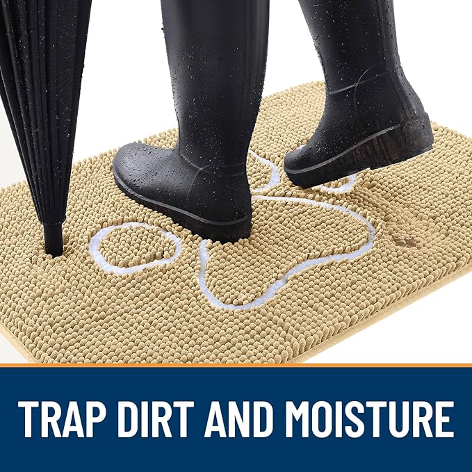 OLANLY Door Mat for Muddy Dog Paws 24x16, Ultra Absorbent Chenille Mud Doormat - Image 2