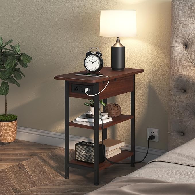 LIDYUK End Table with Charging Station, Flip Top Narrow Side Table - Image 6