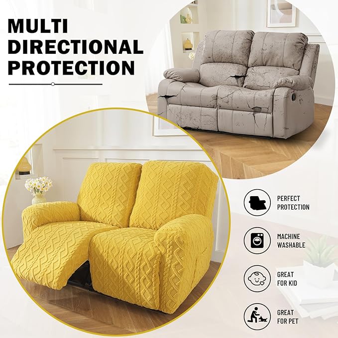 vctops 6 Pieces Geometric Jacquard Plush Recliner Loveseat Slipcovers Soft - Image 5