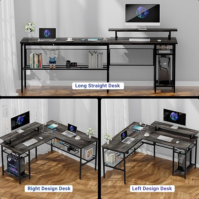L Shaped Computer Desk with Magic Power Outlets and Smart LED Light, Reversible - Image 6
