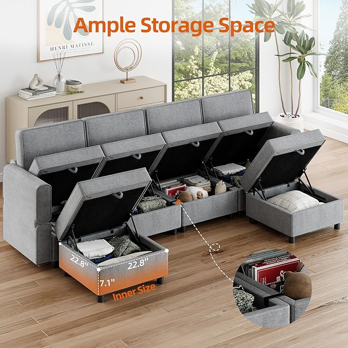 GAOMON 139.4" Chenille Reversible Sectional Sofa, 9-Seater Modular Sectional - Image 3