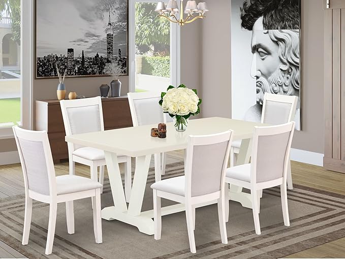 East West Furniture V027MZ001-7 7 Piece Dining Set Consist of a Rectangle - Image 2