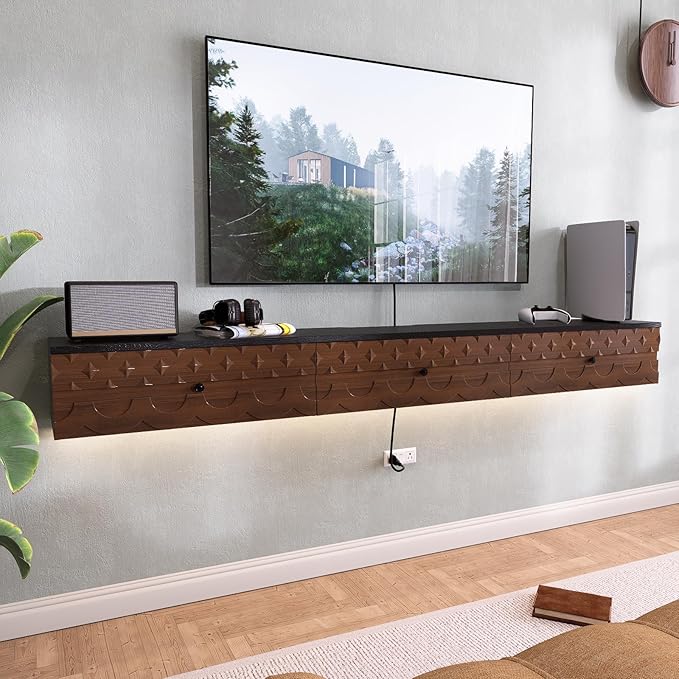 Fully-Assembled Floating TV Stand, Vintage Carved Floating Entertainment Center - Image 8