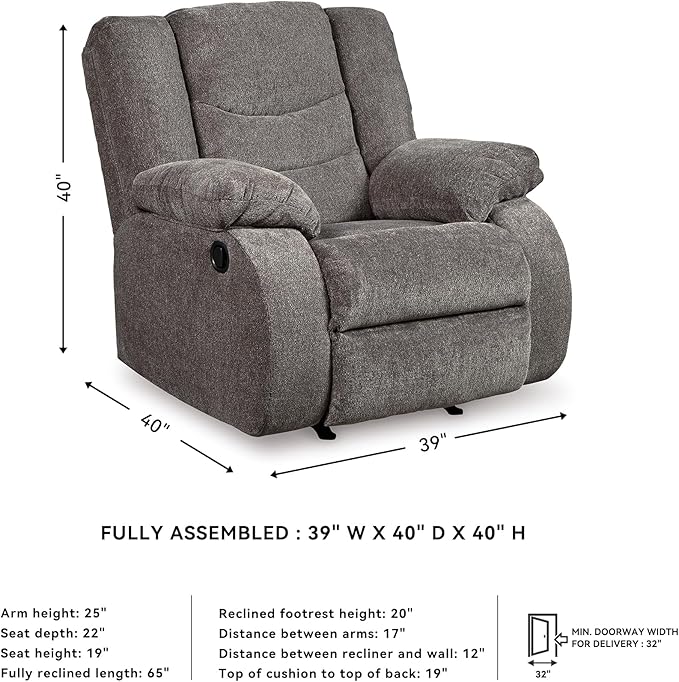 Signature Design by Ashley Tulen Modern Manual Pull Tab Rocker Recliner - Image 3