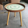 Rattan Round Side Table, Mother of Pearl Inlay Table, Round End/Side Tables by LANYANZI