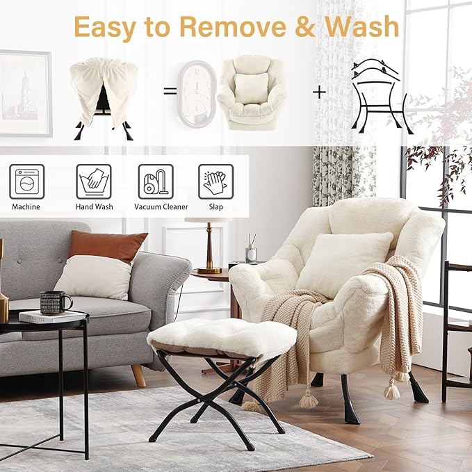Large Lazy Chair with Ottoman, Accent Reading Chair with a Throw Pillow - Image 6