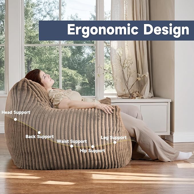 Oversized Bean Bag Chair for Adults, Giant Comfy Plush Boneless Bean Bag Couch - Image 4