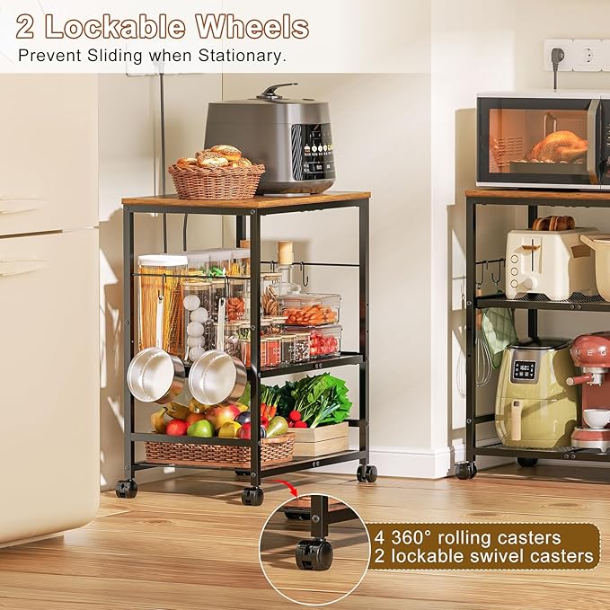 Microwave Cart with Adjustable Drawer Slider Shelves, 3 Tier Rolling Kitchen - Image 4