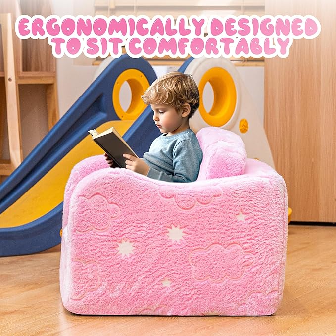 Lamerge 2-in-1 Toddler Couch, Glow in The Dark Baby Floor Bed, Foldable Toddler - Image 4