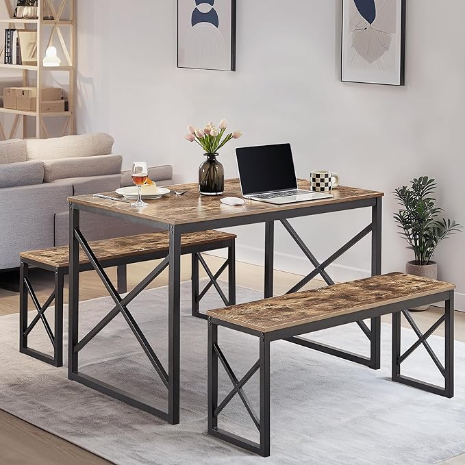 VECELO Kitchen Table with 2 Benches - Image 6