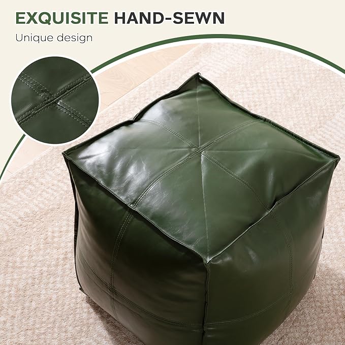 Unstuffed Pouf Cover, 17.7" Faux Leather Poofy Ottoman Cover, Square Footstool - Image 6