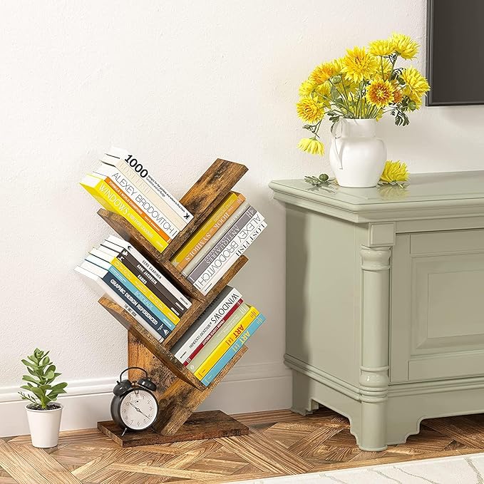 Hoctieon 4 Tier Tree Bookshelf, 4 Shelf Bookcase, Modern Book Storage, Free - Image 6
