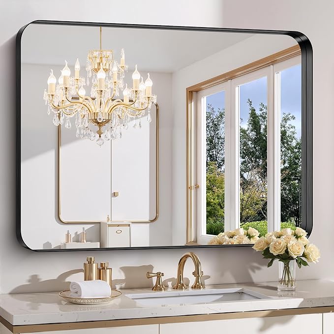 FORBATH 48x36 Inch Bathroom Mirror, Brushed Black Deep Frame Wall Mirror by FORBATH