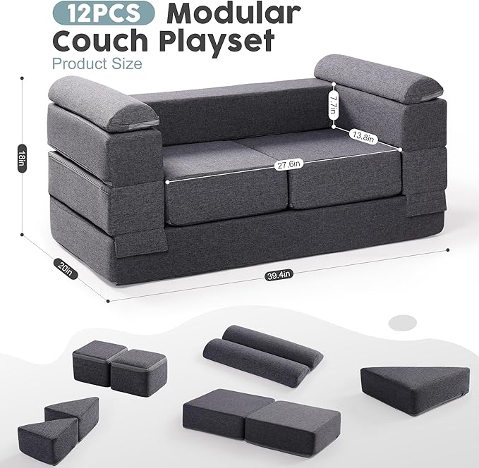 ROBOTIME Modular Play Couch for Kids – Convertible Foam Toddler Sofa for Boys & - Image 3