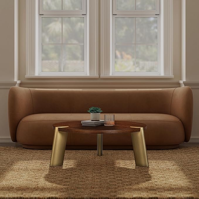 NTC 40 Inch Tribase Boho Wooden Round Coffee Table by NTC