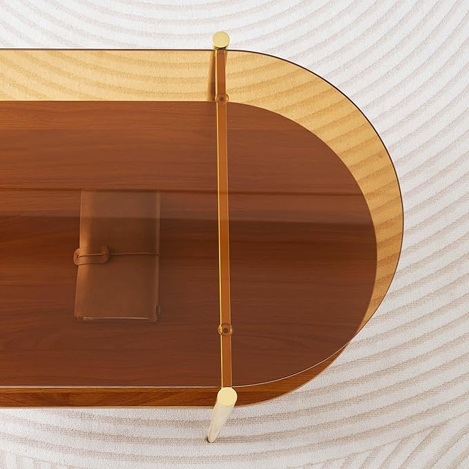 Oval Glass Coffee Table, Mid-Century Modern Design, L41 x W21 x H17 inch - Image 9