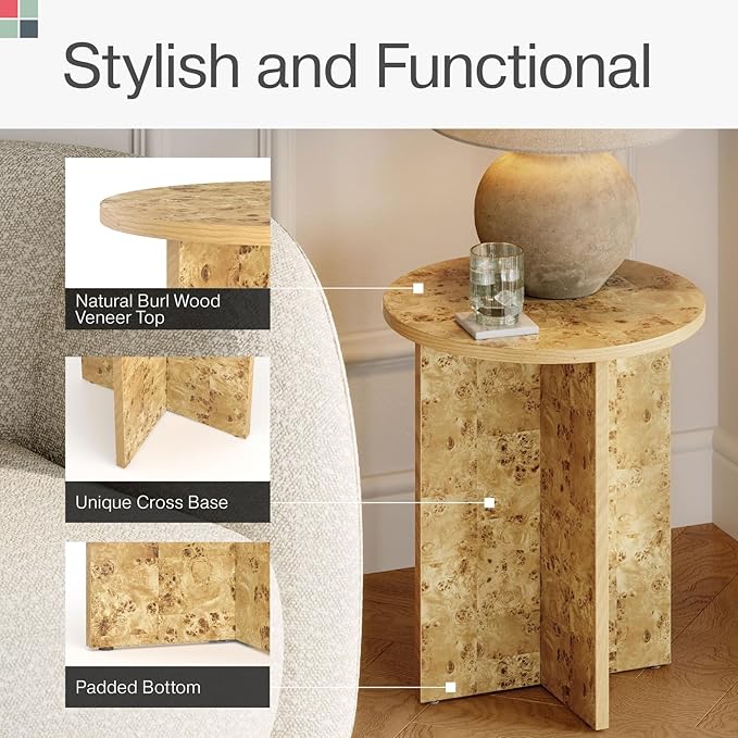 Round Natural Burl End Table for Living Room - Image 5