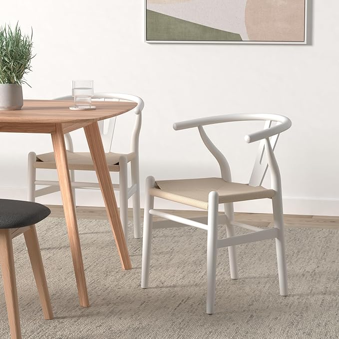 POLY & BARK Weave Dining Chairs – Mid-Century Modern Wishbone Dining Chairs - Image 2