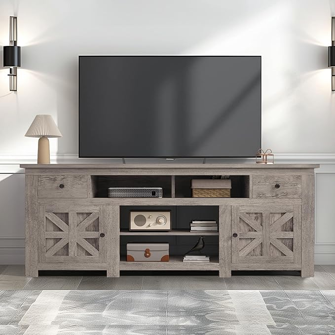 DWVO Farmhouse TV Stand for 75/80 Inches TVs, Entertainment Centers Furniture - Image 3