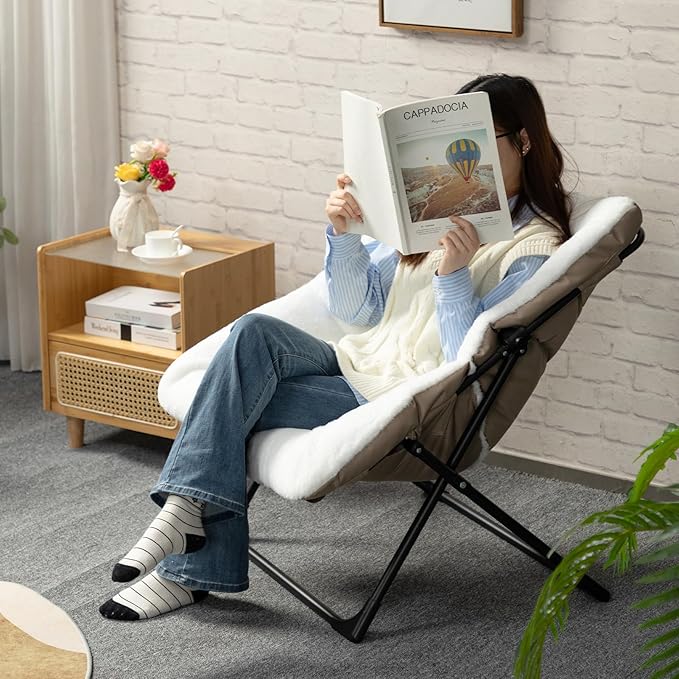 HollyHOME X-Large Saucer Chair, Comfy Oversized Folding Chair, Faux-Fur Reading - Image 2