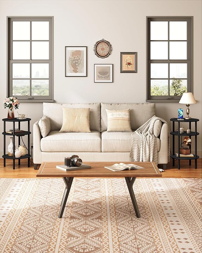 Small Round Side Table with Charging Station, 3-Tier Round End Table - Image 6