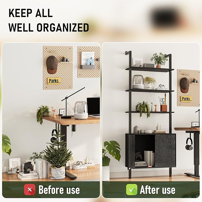 74" Tall Bookshelf with Storage Cabinet, Modern Ladder Shelf with Wood and - Image 5