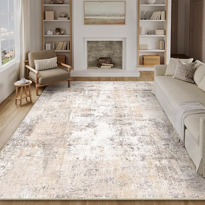 10x12 Washable Area Rug Beige Grey Neutral Abstract Living Room Bedroom Large - Image 5