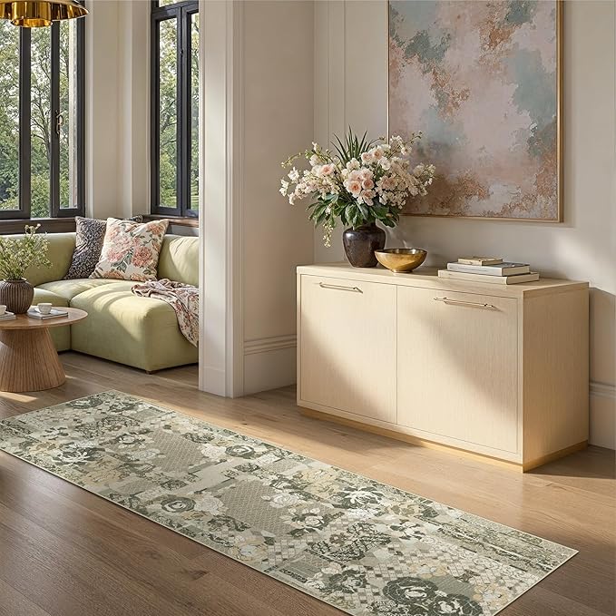 GENIMO Floral Runner Rug 2'6''x8, Machine Washable Non Slip Vintage Patchwork - Image 4