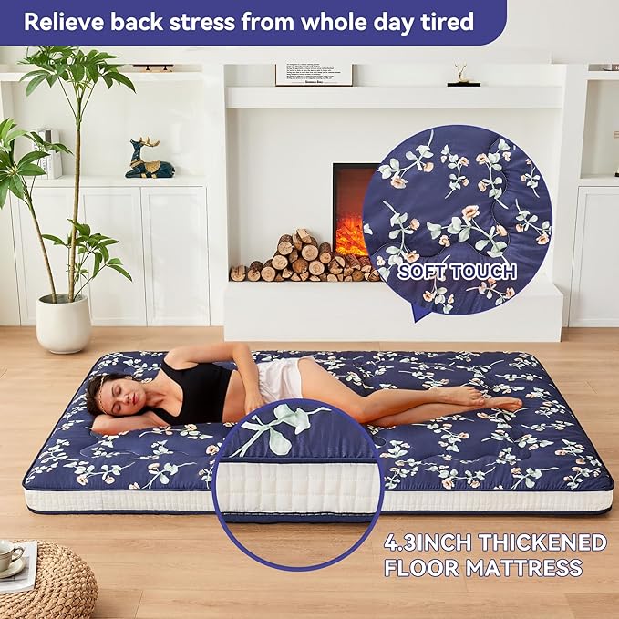 Dr.Futon Japanese Floor Futon Mattress Extra Thick Folding Roll Up Bed Topper - Image 4
