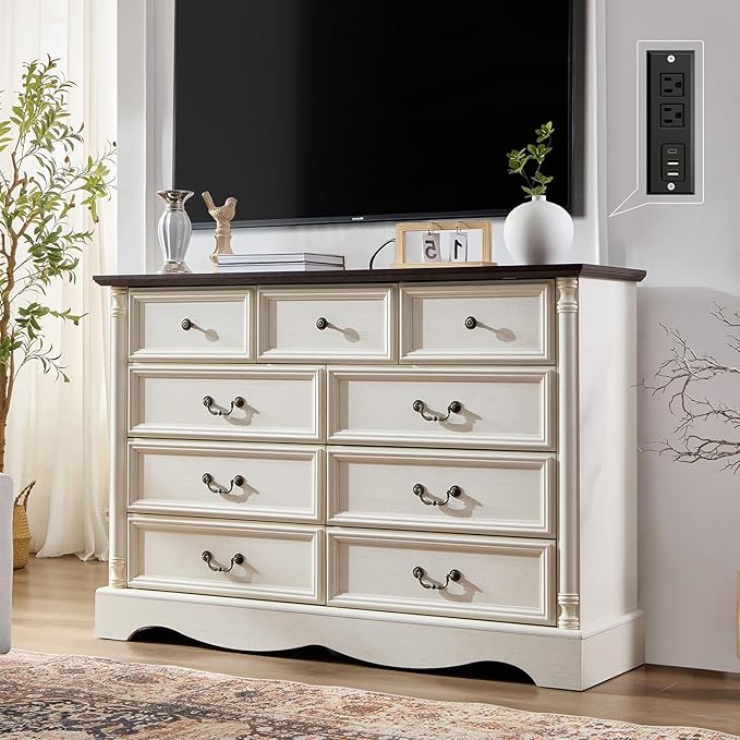 Farmhouse 9 Drawers Dresser for Bedroom by LegacyAmerhomeDirect