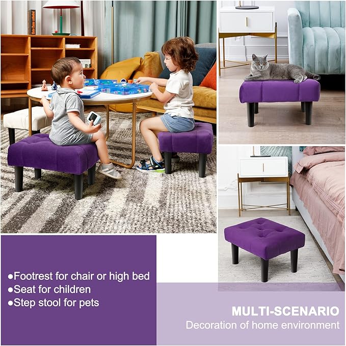HOUCHICS Small Footstool Ottoman, Velvet Wooden Foot Stool Ottoman - Image 5