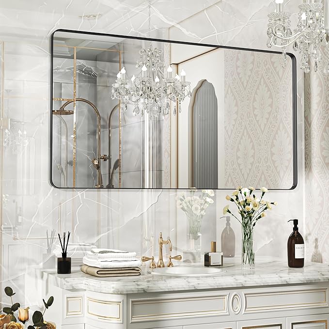 55×30 Black Bathroom Mirror, Rectangular Bathroom Vanity Mirror by FunMemories