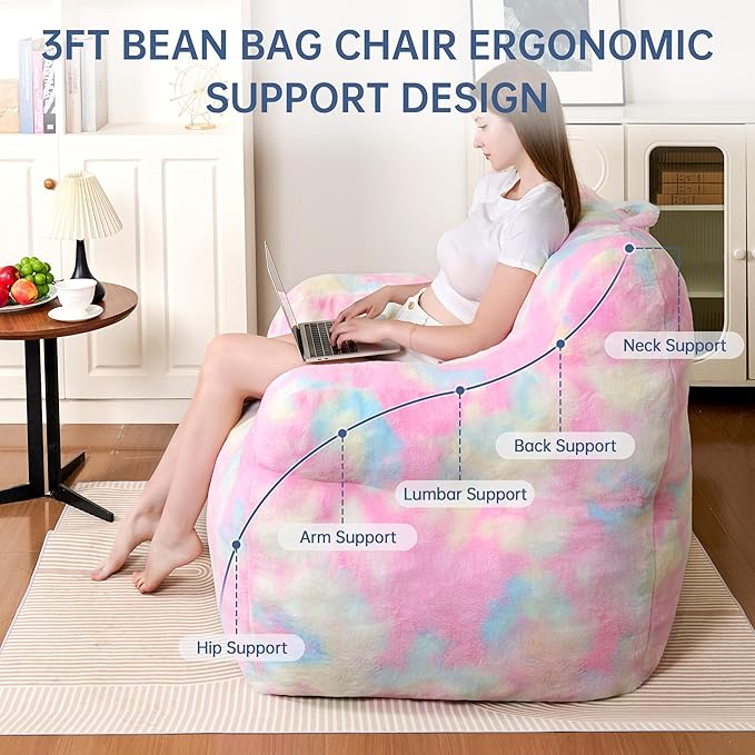 Large Bean Bag Chairs for Adults & Kids, 3FT Memory Foam Bean Bags - Image 4