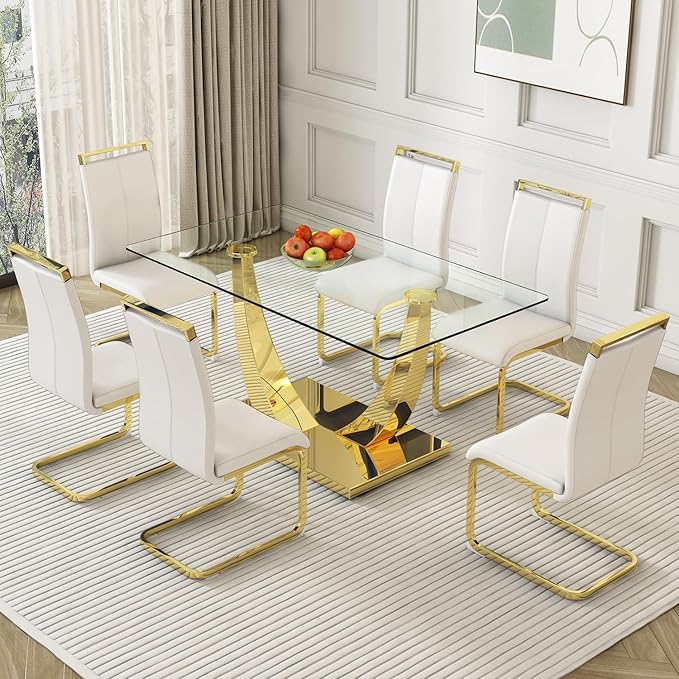 Modern Dining Chairs Set of 6, High Back White Kitchen Chairs, Faux Leather - Image 2
