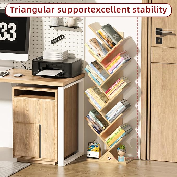10 Tier Tree Book Shelf, Floor Standing Wood Bookshelf - Image 5