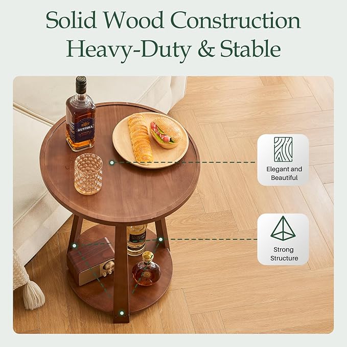Round Solid Wood Side Table - Image 3