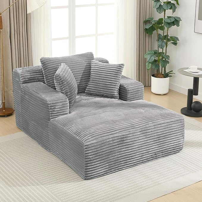 Oversized Chaise Daybed Lounge Sleeper Chair Sofa Bed Indoor, Fluffy Corduroy by Unknown