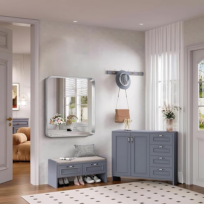 FORBATH 30x36 Inch Bathroom Mirror, Brushed Silver Deep Frame Wall Mirror - Image 2