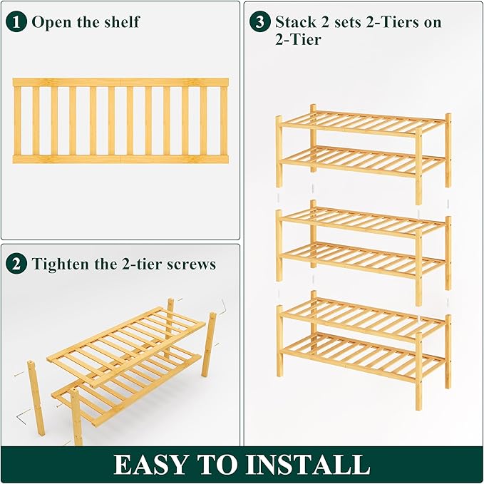 Smiry Shoe Rack, 6 Tier Thick Bamboo Shoe Organizer, Stackable Free Standing - Image 5