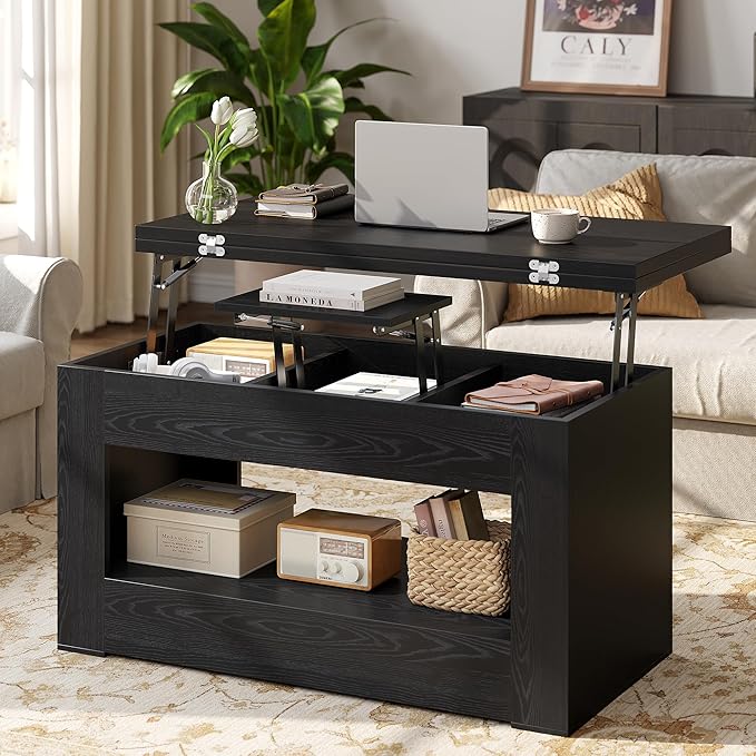 40" Lift Top Coffee Table, 4 in 1 Multi-Function Lift Coffee Tables - Image 3