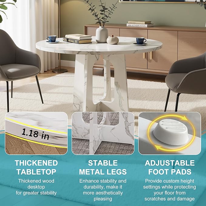 47" Round Dining Table for 4-6, Modern Small Dinner Table Farmhouse Round - Image 4