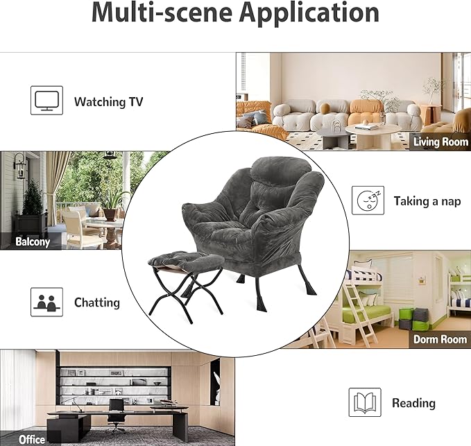 Lazy Chair with Folding Ottoman, Accent Chair Plush Upholstered with Metal - Image 8