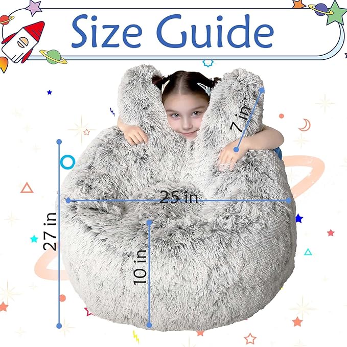 Bean Bag Chair for Kids with Plush Faux Fur Cover, 2.5FT Memory Foam Filled - Image 2