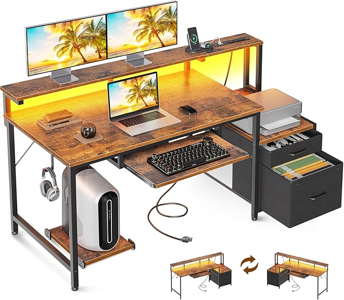 AODK Computer Desk with Drawers and Keyboard Tray, Reversible Study Work Desk by AODK