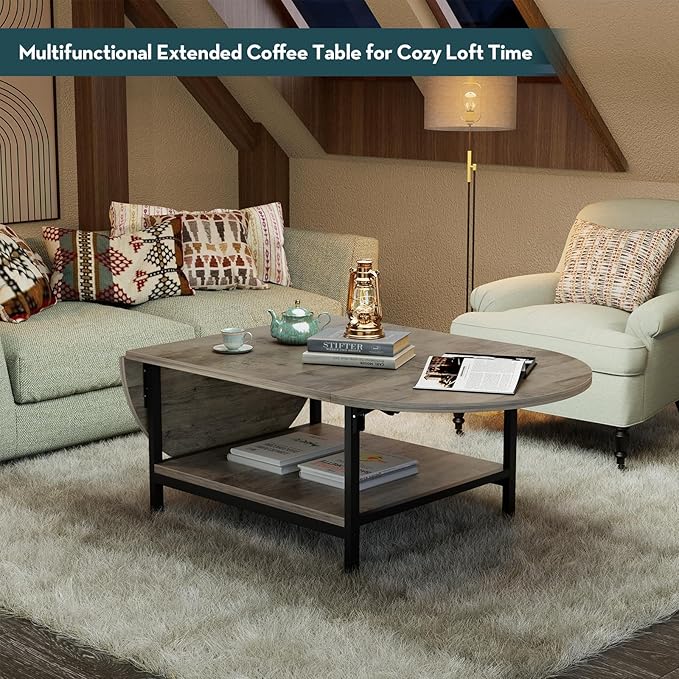 SAYGOER Folding Coffee Tables for Living Room 2-Tier Extended Coffee Table - Image 4
