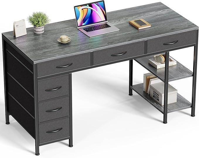 Huuger Computer Desk with 6 Drawers, 47 Inch Office Desk with Shelves, by Huuger