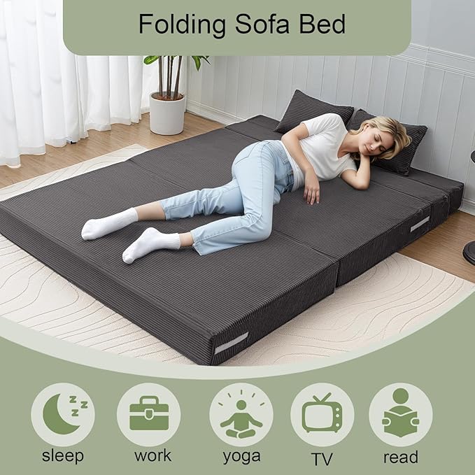 MeMoreCool Boneless Folding Sofa Bed Queen, Corduroy Convertible Sleeper Chair - Image 4